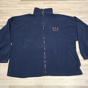 Vintage United States Olympic Fleece Jacket Mens 2XL Navy Blue XXL Full Zip USA